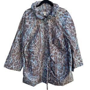 Simonton Says Leopard Print Watercolor Drawstring Waist Windbreaker Jacket 1X